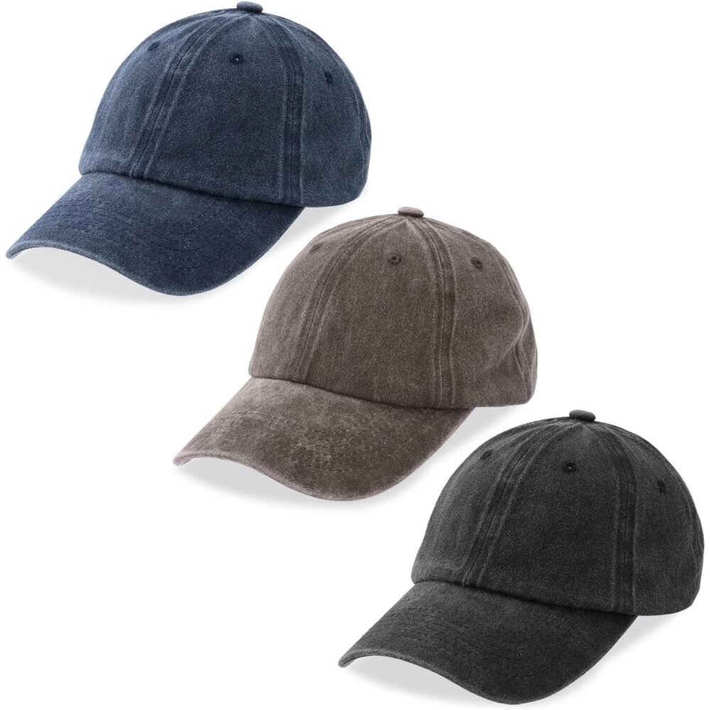 Men's Brown Blue Gray 3 Pack Plain Cotton Retro Adjustable Baseball Hat Cap